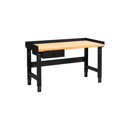 Global Equipment 72 x 30 Adj Height Workbench w/Drawer, Black-Birch Square Edge Top 318913ABK
